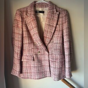 Zara Women's Blazer in Pink Tweed